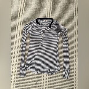 Faherty Black and White Striped Long Sleeve Top